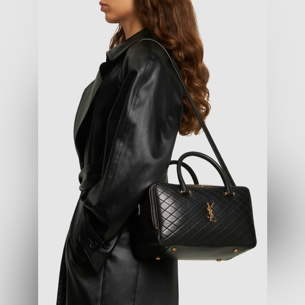 New Saint Laurent Lyia Duffel Lamb Black Leather Bag